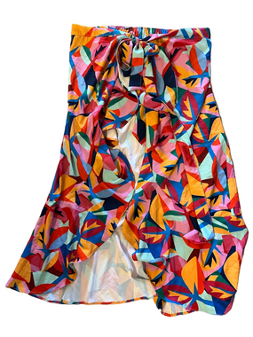 Laura Hernández Abstract Tropical Leaf Print Wrap Skirt Vibrant & Colorful Small
